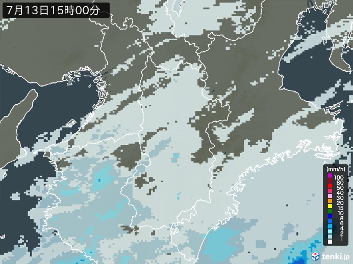 奈良県の雨雲レーダー(2024年07月13日)