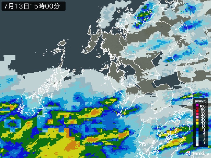 長崎県の雨雲レーダー(2024年07月13日)