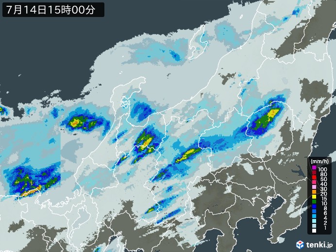 北陸地方の雨雲レーダー(2024年07月14日)