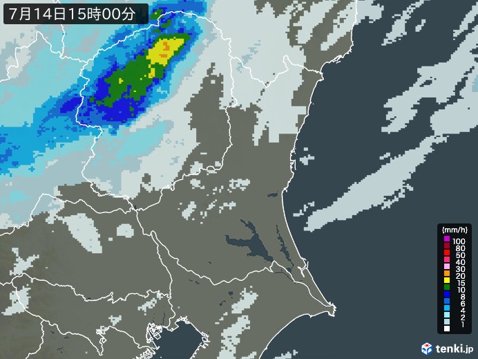 茨城県の雨雲レーダー(2024年07月14日)