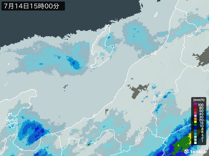 新潟県の雨雲レーダー(2024年07月14日)