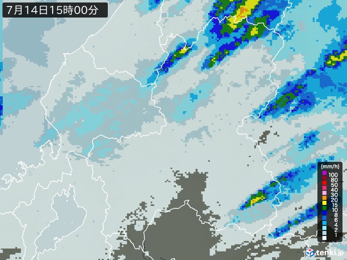 岐阜県の雨雲レーダー(2024年07月14日)