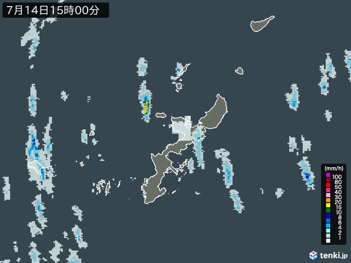 沖縄県の雨雲レーダー(2024年07月14日)