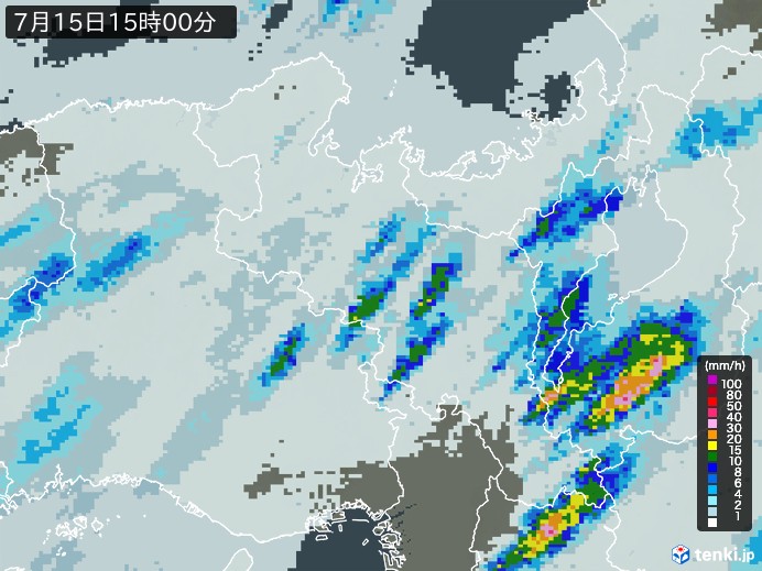 京都府の雨雲レーダー(2024年07月15日)