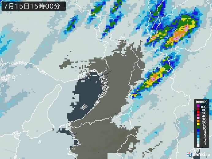 大阪府の雨雲レーダー(2024年07月15日)