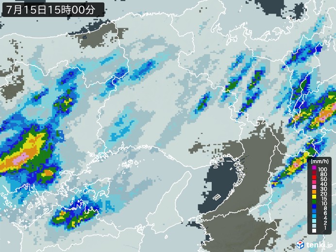 兵庫県の雨雲レーダー(2024年07月15日)
