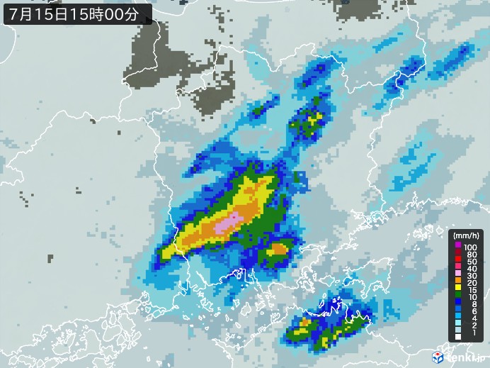 岡山県の雨雲レーダー(2024年07月15日)