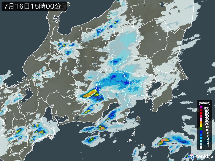 関東・甲信地方の雨雲レーダー(2024年07月16日)