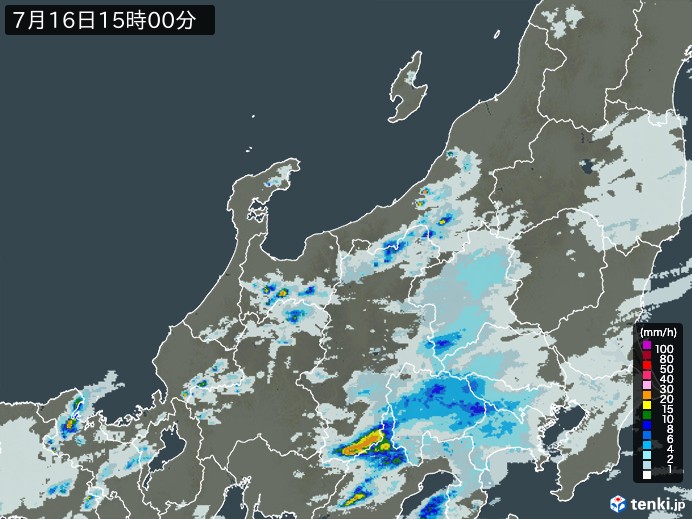 北陸地方の雨雲レーダー(2024年07月16日)