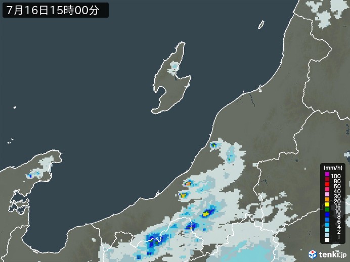 新潟県の雨雲レーダー(2024年07月16日)