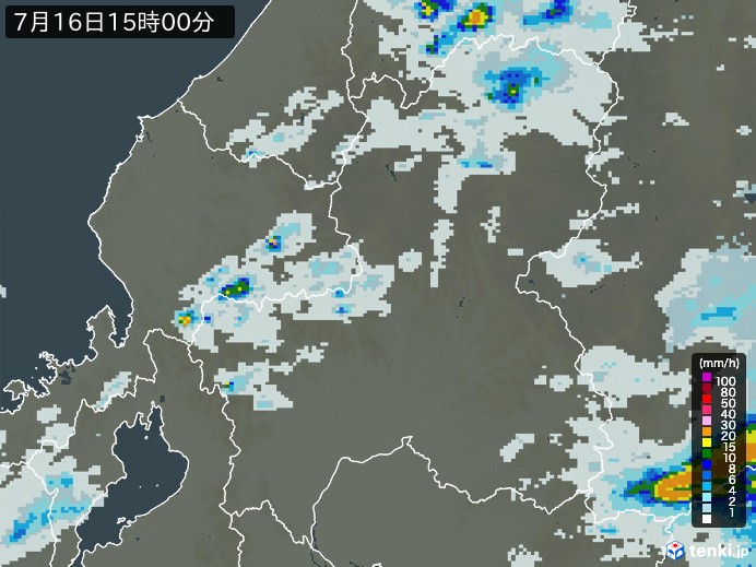 岐阜県の雨雲レーダー(2024年07月16日)