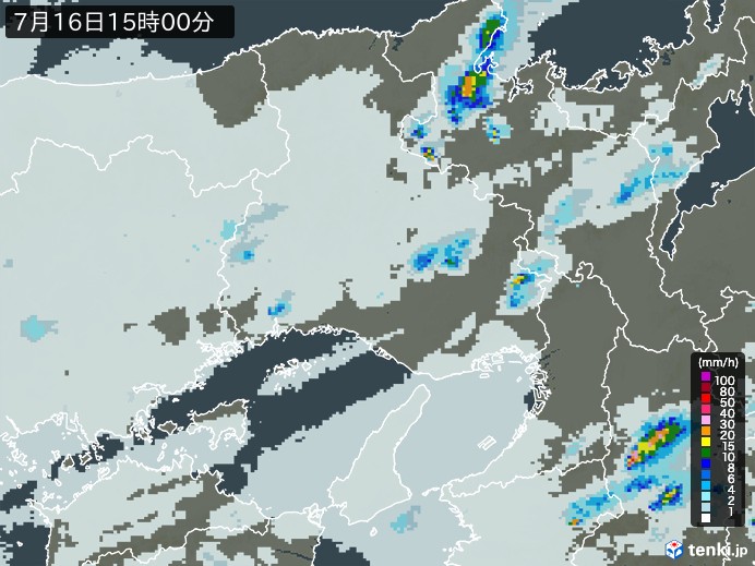 兵庫県の雨雲レーダー(2024年07月16日)