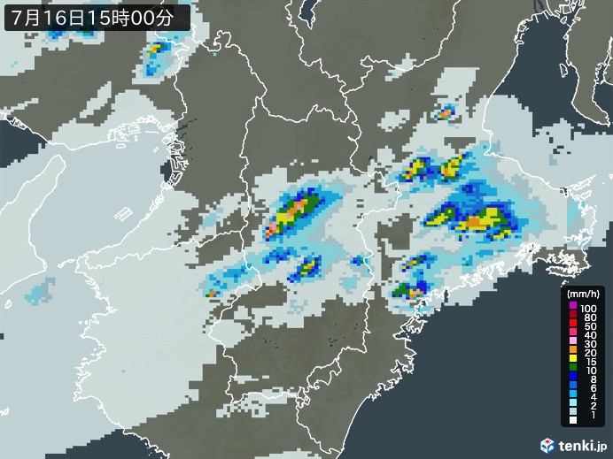 奈良県の雨雲レーダー(2024年07月16日)