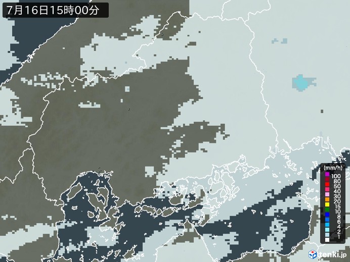 広島県の雨雲レーダー(2024年07月16日)