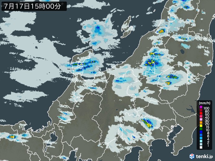 北陸地方の雨雲レーダー(2024年07月17日)