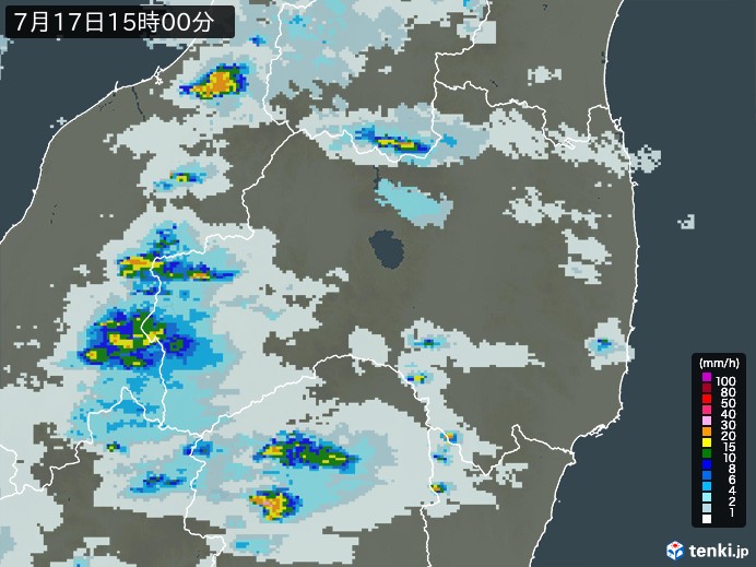 福島県の雨雲レーダー(2024年07月17日)