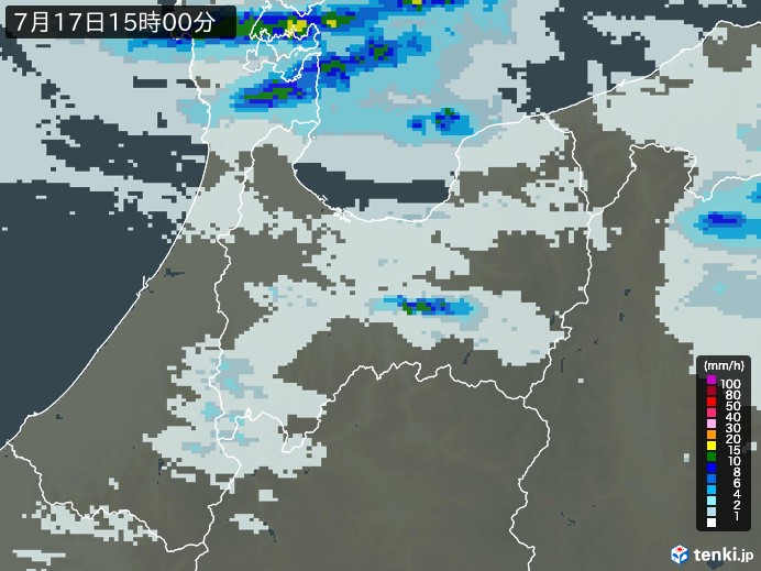 富山県の雨雲レーダー(2024年07月17日)