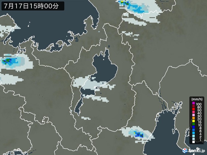 滋賀県の雨雲レーダー(2024年07月17日)