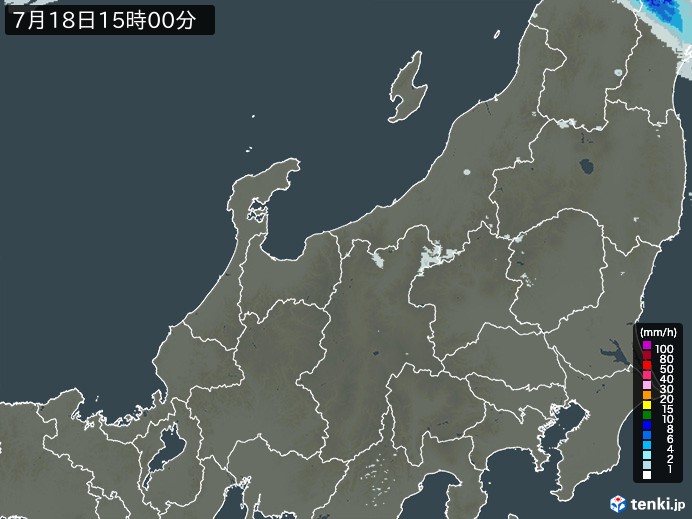 北陸地方の雨雲レーダー(2024年07月18日)