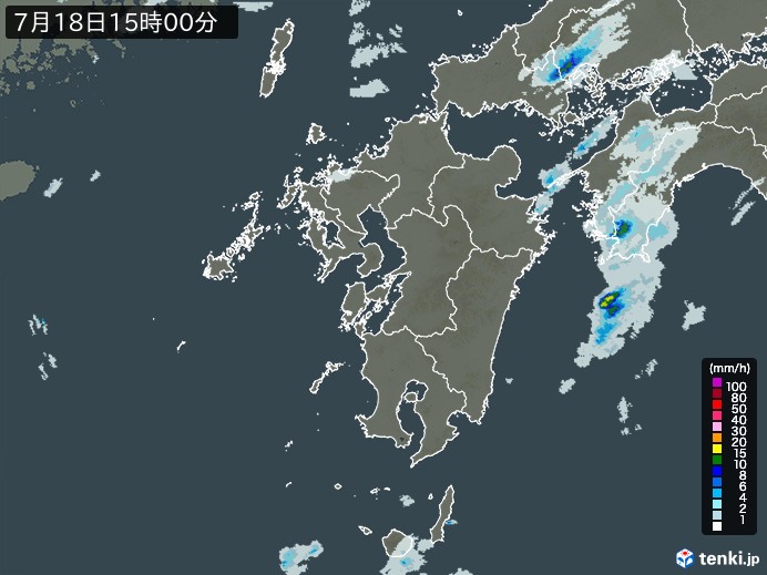 九州地方の雨雲レーダー(2024年07月18日)