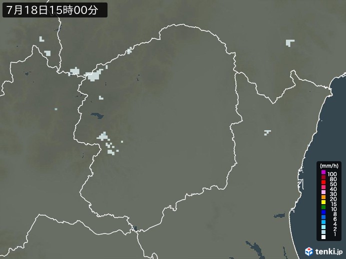 栃木県の雨雲レーダー(2024年07月18日)