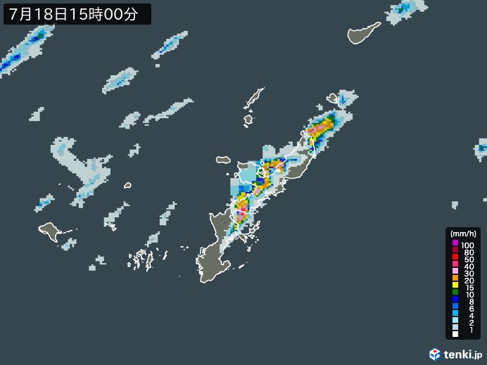 沖縄県の雨雲レーダー(2024年07月18日)