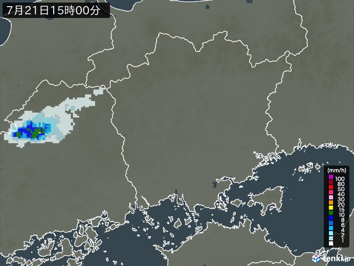 岡山県の雨雲レーダー(2024年07月21日)