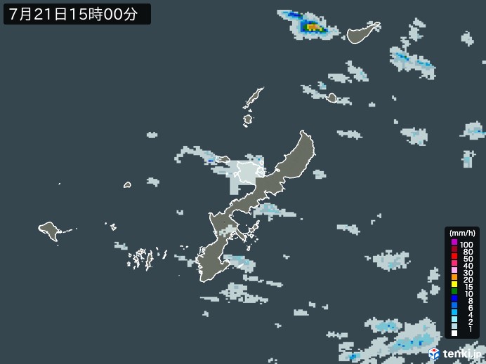 沖縄県の雨雲レーダー(2024年07月21日)