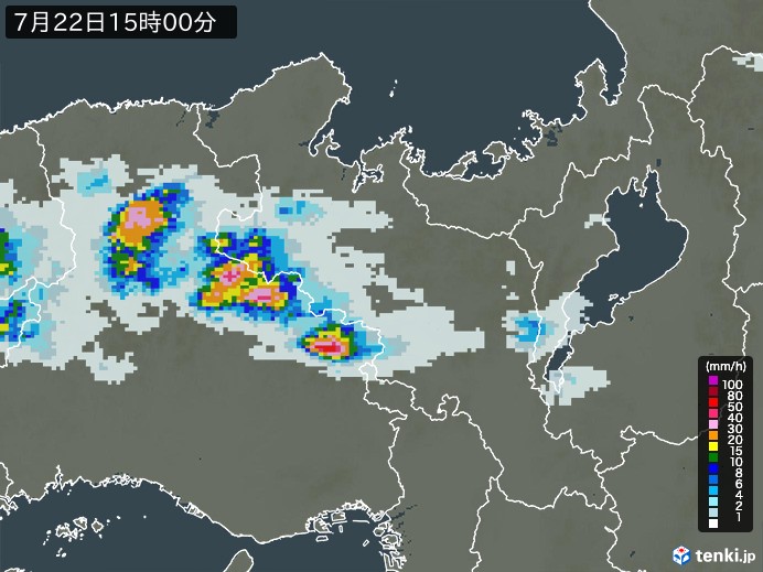 京都府の雨雲レーダー(2024年07月22日)