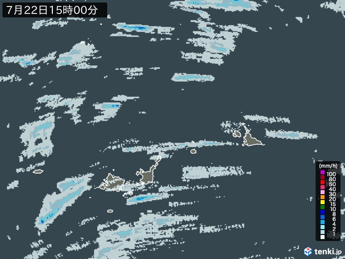 宮古・石垣・与那国(沖縄県)の雨雲レーダー(2024年07月22日)