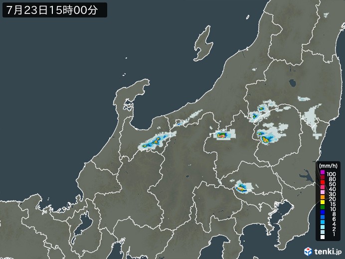 北陸地方の雨雲レーダー(2024年07月23日)