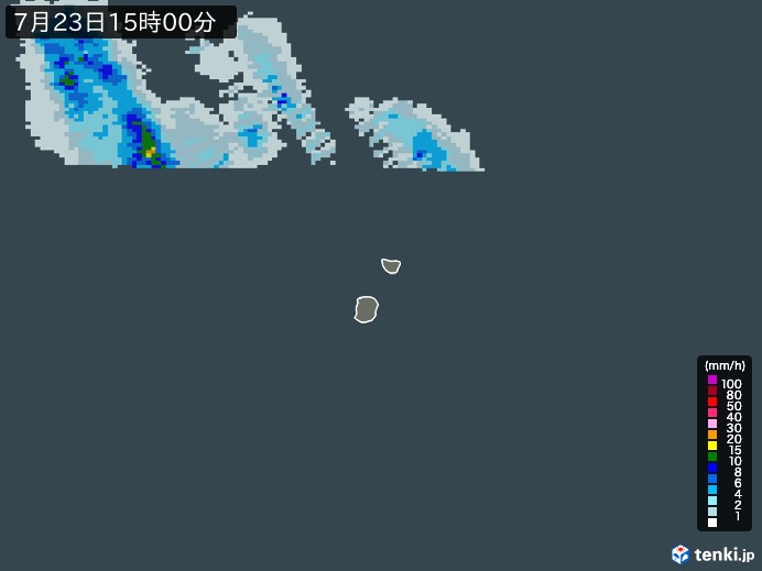 南大東島(沖縄県)の雨雲レーダー(2024年07月23日)
