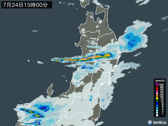 東北地方の雨雲レーダー(2024年07月24日)