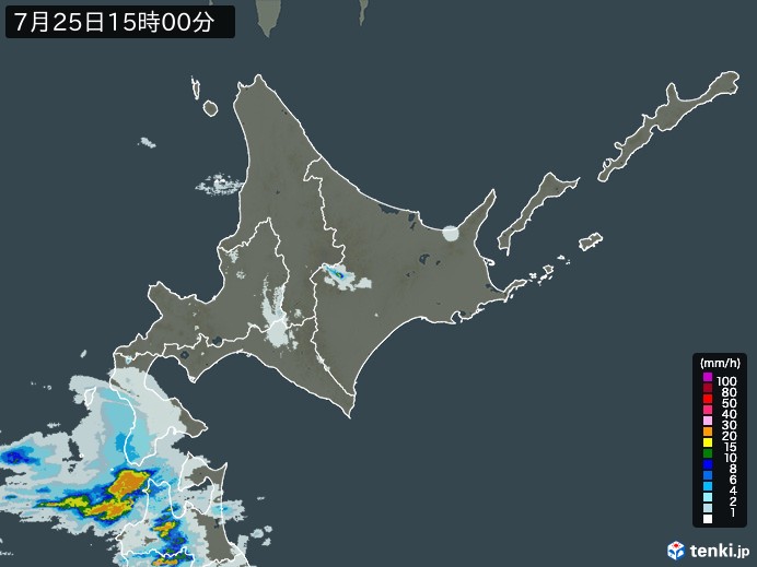 北海道地方の雨雲レーダー(2024年07月25日)