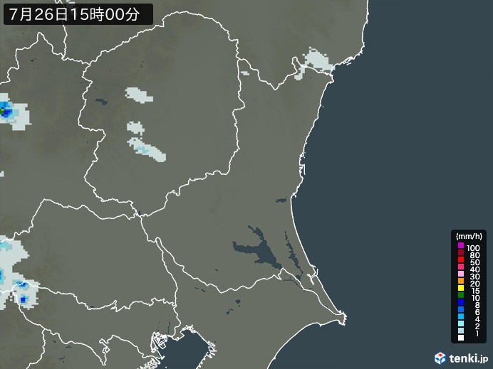茨城県の雨雲レーダー(2024年07月26日)