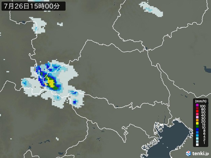 埼玉県の雨雲レーダー(2024年07月26日)