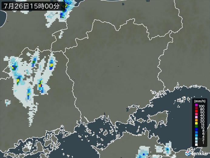 岡山県の雨雲レーダー(2024年07月26日)