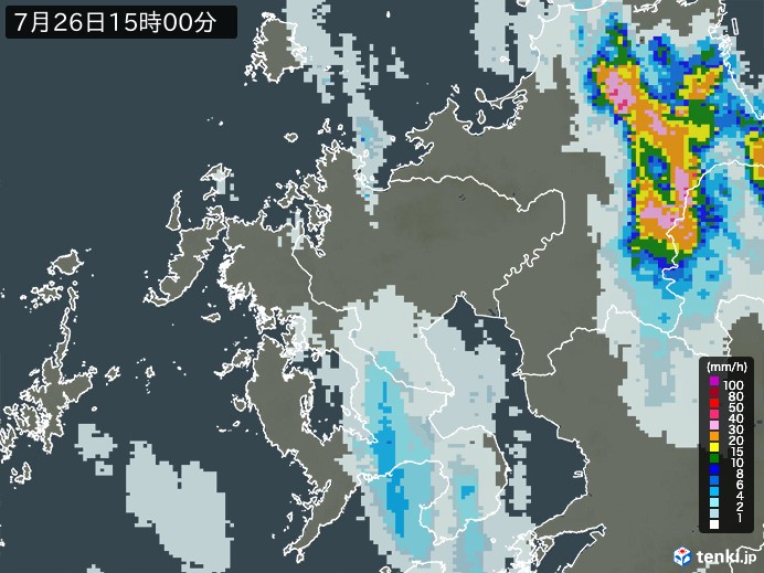 佐賀県の雨雲レーダー(2024年07月26日)