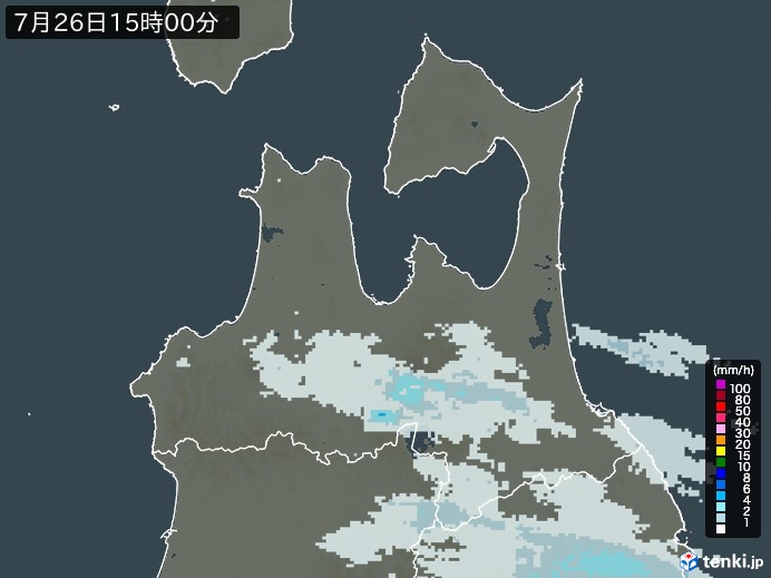 青森県の雨雲レーダー(2024年07月26日)