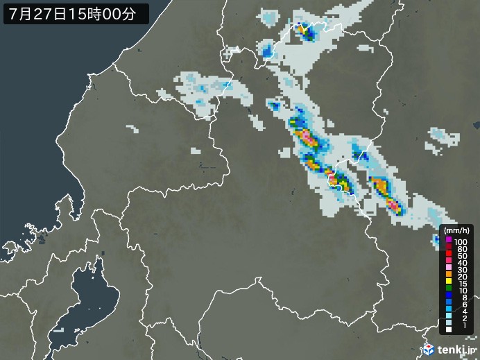 岐阜県の雨雲レーダー(2024年07月27日)