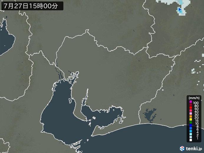 愛知県の雨雲レーダー(2024年07月27日)