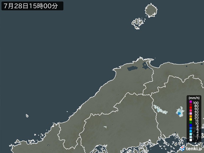 島根県の雨雲レーダー(2024年07月28日)