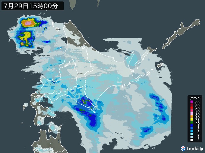 北海道地方の雨雲レーダー(2024年07月29日)