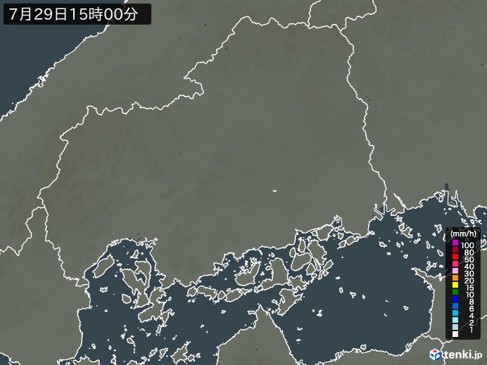 広島県の雨雲レーダー(2024年07月29日)