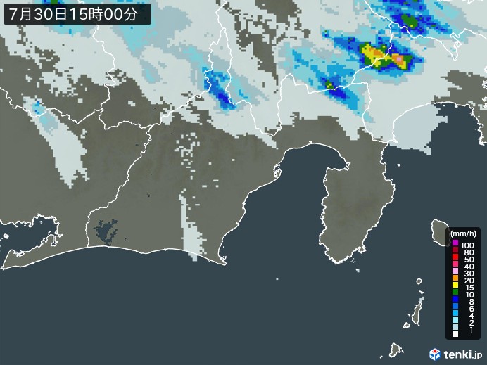 静岡県の雨雲レーダー(2024年07月30日)