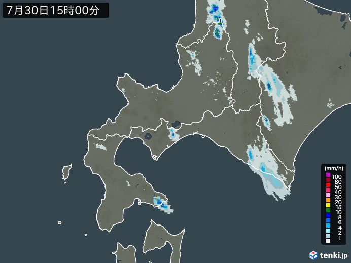 道南の雨雲レーダー(2024年07月30日)