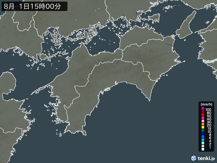 四国地方の雨雲レーダー(2024年08月01日)