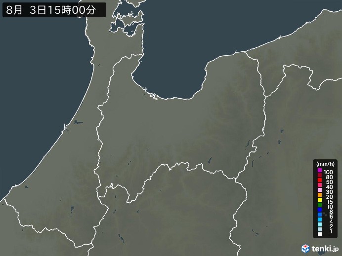 富山県の雨雲レーダー(2024年08月03日)