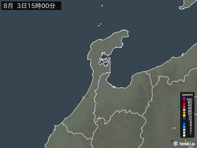 石川県の雨雲レーダー(2024年08月03日)