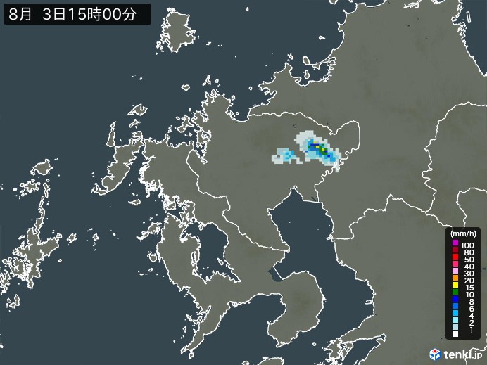 佐賀県の雨雲レーダー(2024年08月03日)